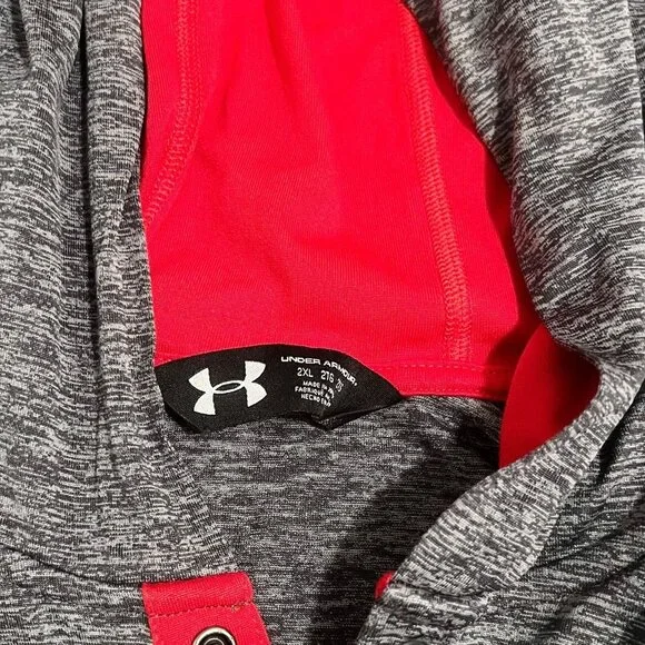Under Armour Pullover Mens Size 2XL Freedom Tech Hoodie Light Weight Grey Red - Picture 5 of 6